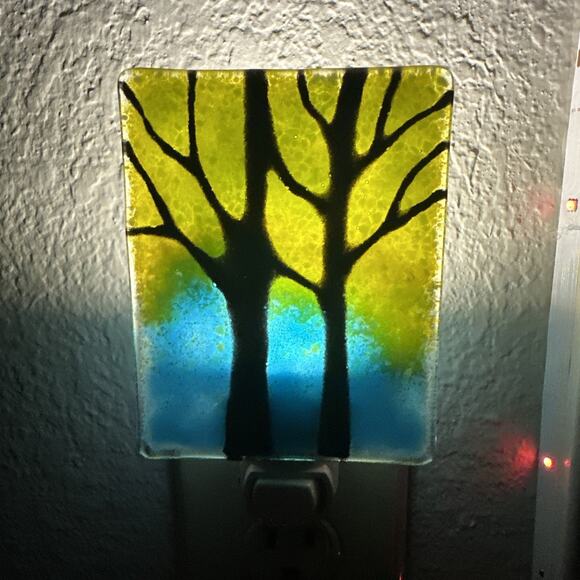 Lot Of 2 Fused Glass Tree Night Lights - Picture 6 of 6